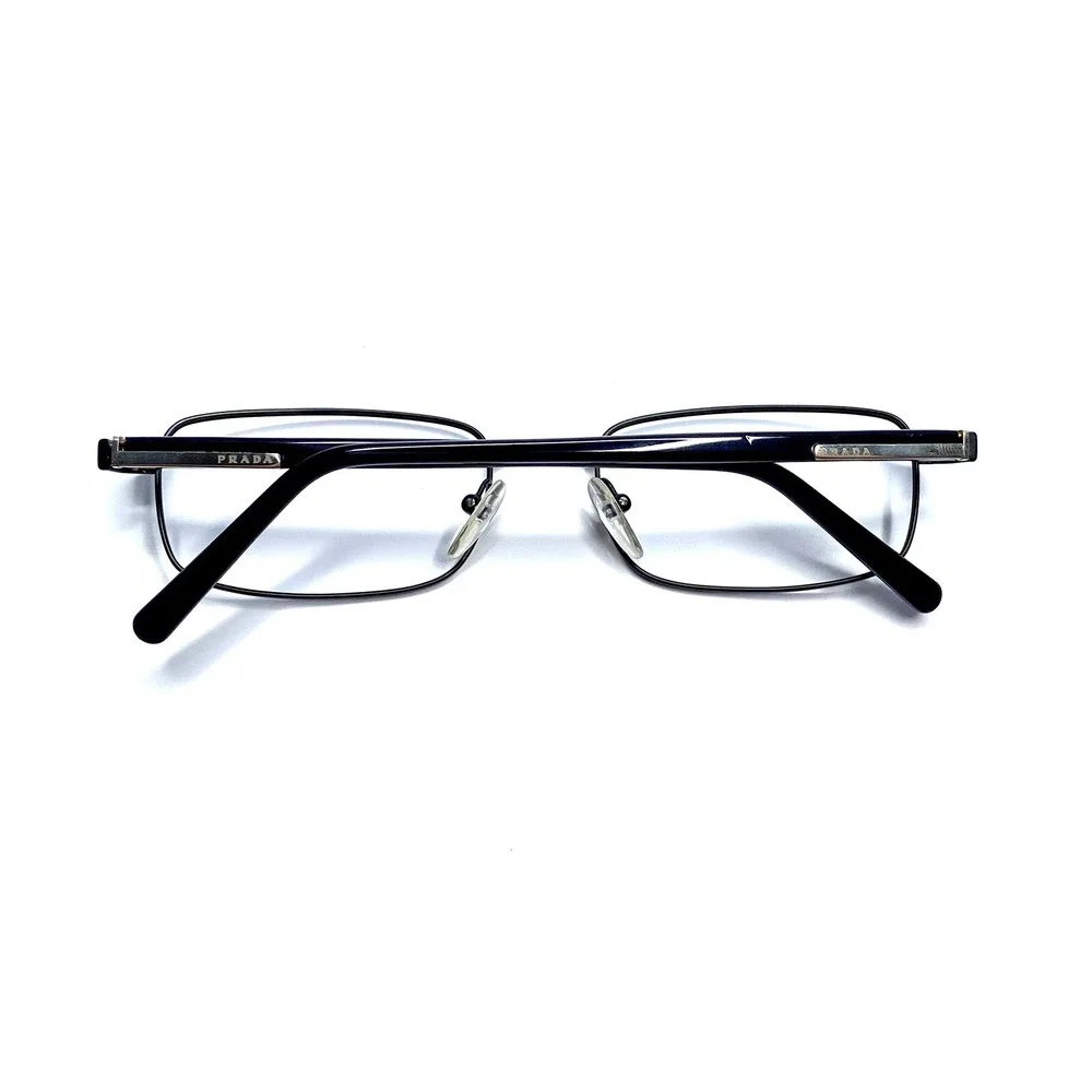 Prada Black Silver Rectangular Metal Glasses Italy VPR60G 1BO101 52 18 135